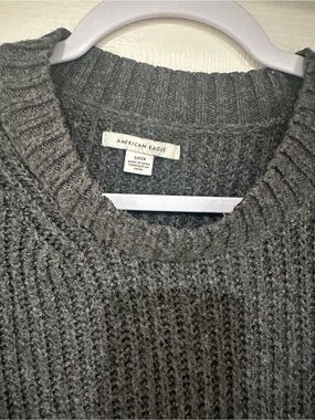 American Eagle Outfitters Men's Dark Charcoal Ribbed Crewneck Sweater